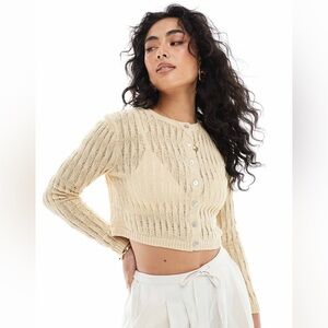 Monki Stitch Detail Cardigan in Butter Yellow